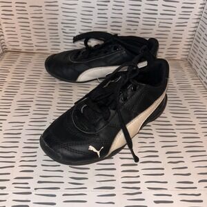 Puma Kids Sneakers Black & White Leather Toddler Shoes US 10.5 EU 27.5